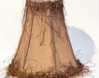 Set of 3 HANDMADE Clip-on MINI Light Brown Shantung silk softback Shade with eyelash trim full framed with white lining.