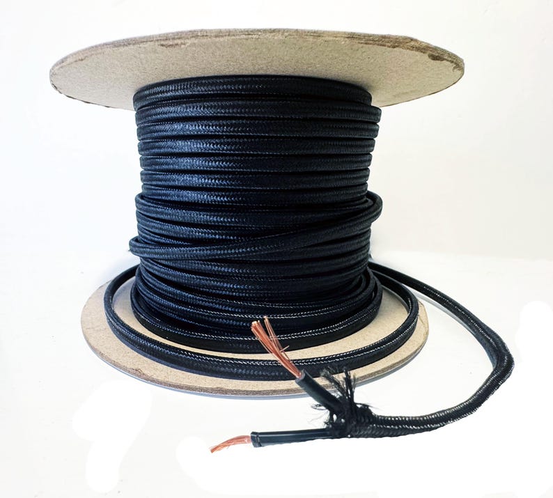 Cloth Conductor Flat Black Cloth Covered Electrical Wire - SPT-1 Braided Fabric Wire 18 ...