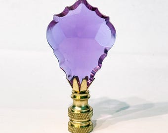 New: Handmade 2-3/4" LAVENDER French Cut Crystal Pendalogue Lamp Finial with Brass base tap 1/4-27