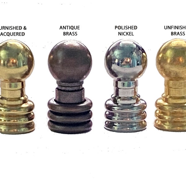 PAIR OF Solid Brass Art Deco style Lamp Finial Choice of 4 finishes. 1-1/4" Tall, threaded 1/4"-27 fits standard harps