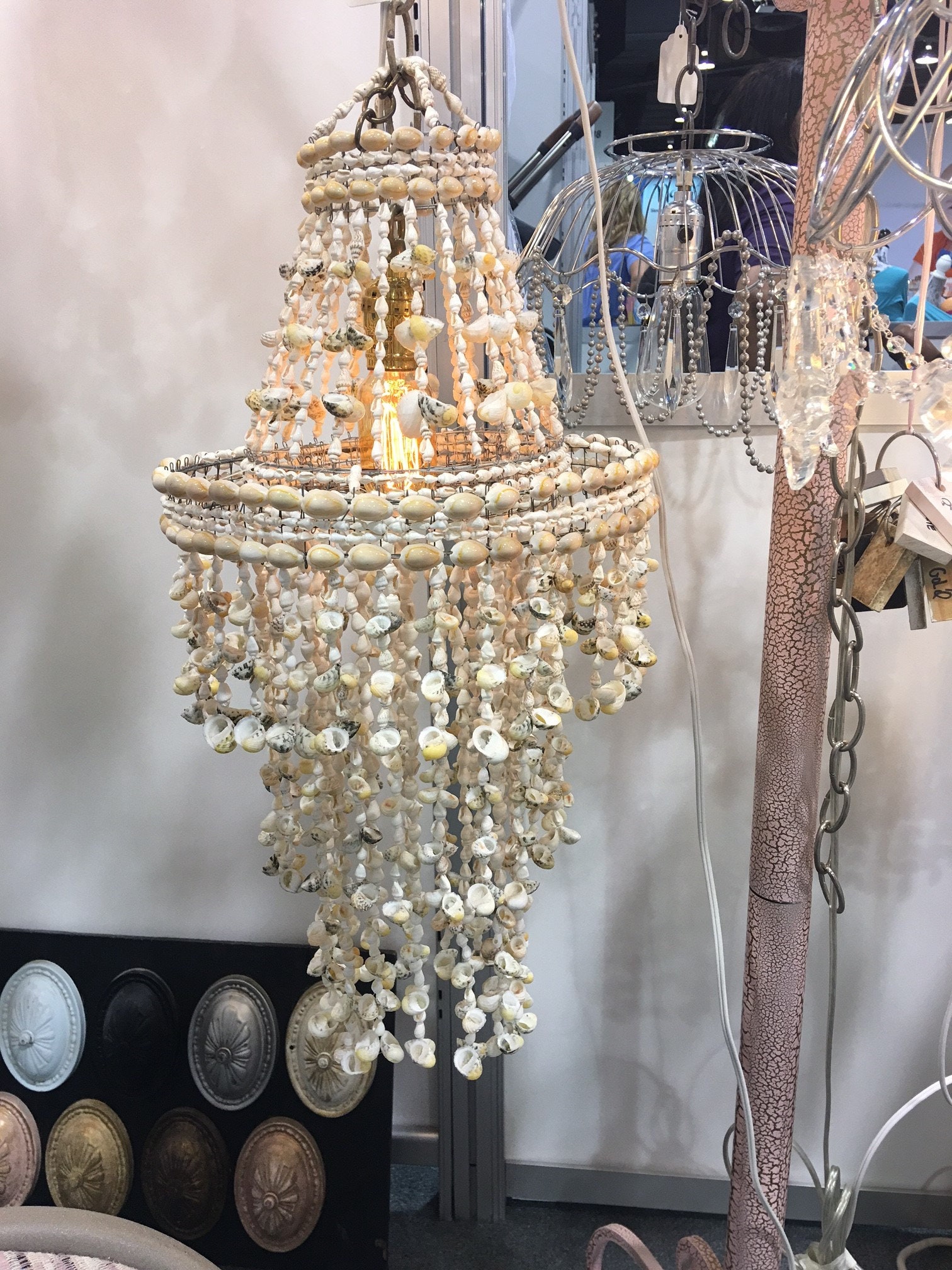 Triple tiered Seashell Chandelier Light pendant.