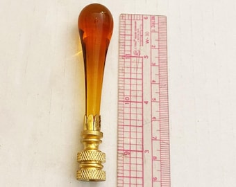 RARE 3-1/2" Tall Vintage Amber Murano Teardrop Lamp Finial with Brass base tap 1/4-27, Handmade to order