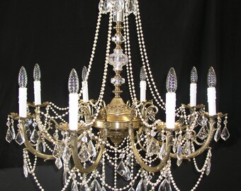Custom Handmade Victorian style Solid Brass Chandelier with Crystals for Dining Room, bedroom, living room, custom made to order.