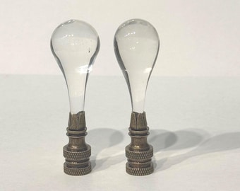 Vintage 2-3/4 Inch CLEAR Murano Teardrop Lamp Finial with Antique Brass base tap 1/4-27