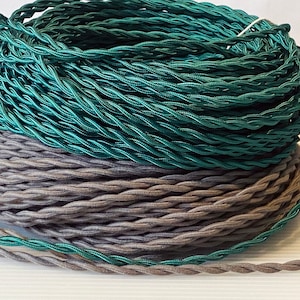 Cotton Twisted Electrical Wire: Choice of Colors Green or Tan Braided fabric Wire 18/2 AWG Industrial Retro Cord 2-wire Sold By The Foot