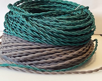 Cotton Twisted Electrical Wire: Choice of Colors Green or Tan Braided fabric Wire 18/2 AWG Industrial Retro Cord 2-wire Sold By The Foot