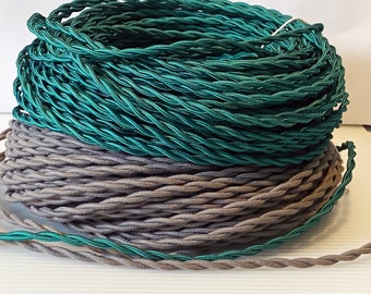 Cotton Twisted Electrical Wire: Choice of Colors Green or Tan Braided fabric Wire 18/2 AWG Industrial Retro Cord 2-wire Sold By The Foot