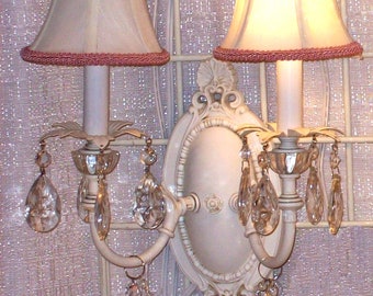Cottage Chic Style Double Light Wall Sconce with Crystals Custom made to order