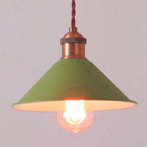 Mid Century light GREEN Enamel Metal Industrial Style Hanging Light Fixture with Canopy, Hardware & Edison Style Bulb included