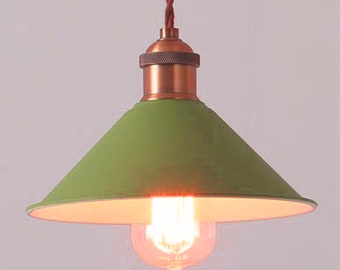 Mid Century light GREEN Enamel Metal Industrial Style Hanging Light Fixture with Canopy, Hardware & Edison Style Bulb included