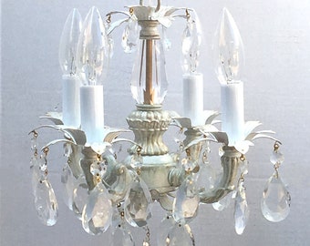 Shabby Chic Cottage Style Mini-mini Chandelier, perfect for a bedroom room, closet or bathroom. custom made to order, 2 sizes available