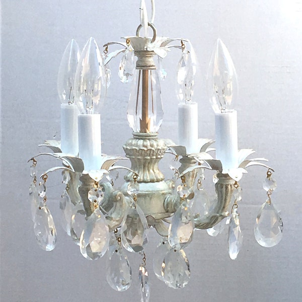 Shabby Chic Cottage Style Mini-mini Chandelier, perfect for a bedroom room, closet or bathroom. custom made to order, 2 sizes available