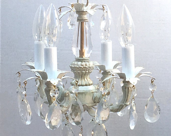 Featured listing image: Shabby Chic Cottage Style Mini-mini Chandelier, perfect for a bedroom room, closet or bathroom. custom made to order, 2 sizes available