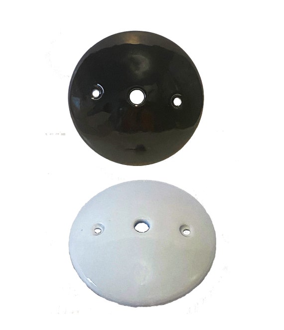Glazed Porcelain Ceramic Off White or Black Ceiling Canopy Plate or sconce backplate with hardware for Pendant or Chandelier