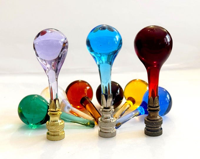 Featured listing image: RARE 3" Vintage Murano Fat Ball Teardrop Lamp Finial Choice of 10 colors,  Brass base in 3 finishes,  tap 1/4-27 Made to Order