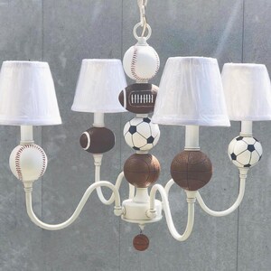 ALL SPORT Custom 4 light chandelier for Boys Bedroom, Nursery or Playroom with or without Shades image 2