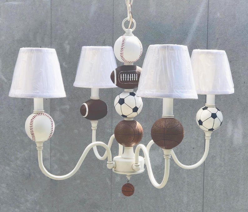 ALL SPORT Custom 4 light chandelier for Boys Bedroom, Nursery or Playroom with or without Shades image 2