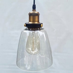Mid Century  Clear Glass shade Light Pendant Industrial Style Hanging Light Fixture, Canopy, Hardware & Edison Style Bulb included
