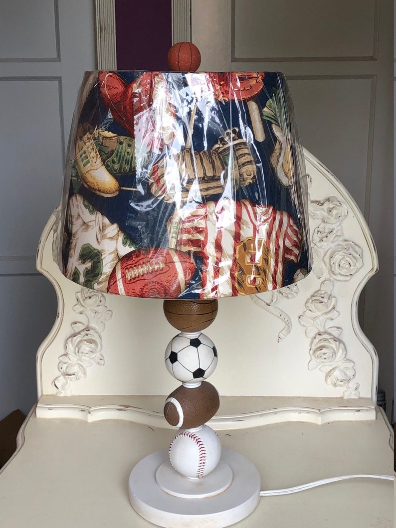 Nursery or Playroom with All Sport Drum Shade SAMPLE Sale ALL SPORT Custom Table Lamp for Boys Bedroom