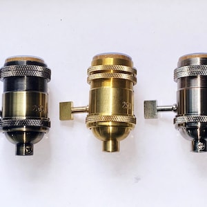 New Vintage Style Industrial Paddle Turn Switch UNO Lamp Holder Solid Brass Socket- 4 finishes, Brass, Nickel, Antique Gold & Antique Brass