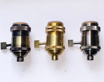 New Vintage Style Industrial Paddle Turn Switch UNO Lamp Holder Solid Brass Light Socket- 3 finishes, Brass, Nickel & Antique Brass