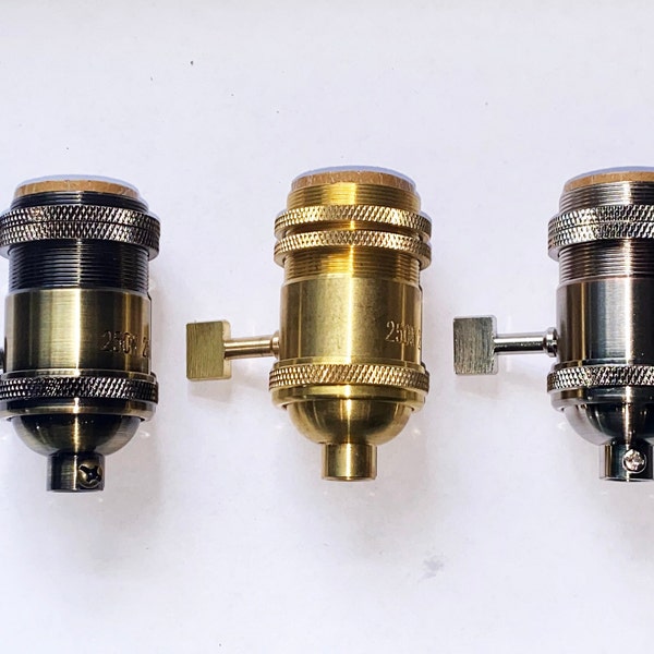 New Vintage Style Industrial Paddle Turn Switch UNO Lamp Holder Solid Brass Light Socket- 3 finishes, Brass, Nickel & Antique Brass