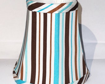 OOAK HANDMADE Clip-on MINI Brown, Aqua & White striped silk softback Shade with self trim full framed with white lining.