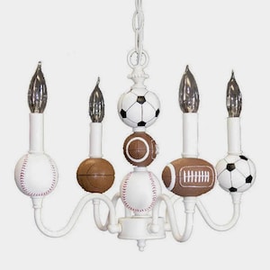 ALL SPORT Custom 4 light chandelier for Boys Bedroom, Nursery or Playroom with or without Shades