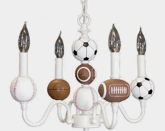ALL SPORT Custom 4 light chandelier for Boys Bedroom, Nursery or Playroom with or without Shades