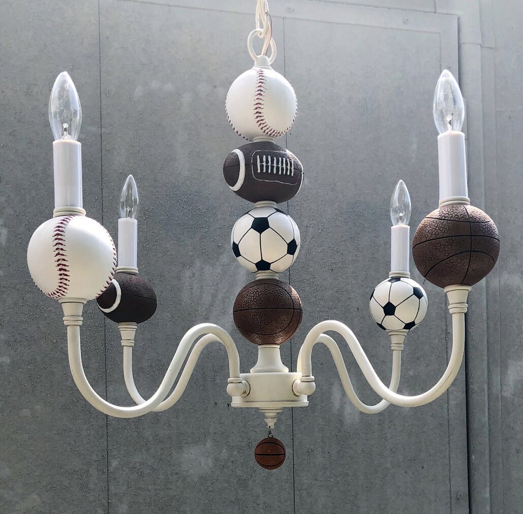 SAMPLE SALE All Sport Handmade 4 light chandelier for Boys Bedroom