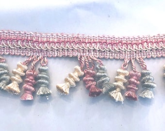 Whimsical Spiral hanging trim Pink, Green, Yellow, Fringe Trim by the Yard  2.25" wide trim for Pillows, Purse, Lampshades