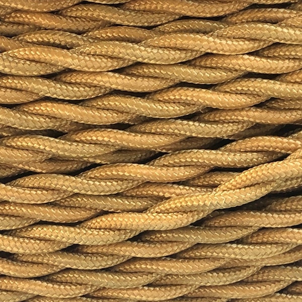 Gold Twisted Cotton Cloth Covered Electrical Wire - Twisted Braided Fabric Wire 18/2 AWG Industrial Retro Cord 2-wire Sold By The Foot