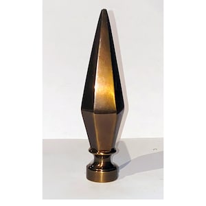 PAIR OF FINIALS:  4-3/4" Tall Cast Metal Antique Brass finish Modern Spike lamp Finial  tapped 1/4"-27 fits standard harps.