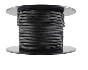 Flat Black Cloth Covered Electrical Wire - SPT-1 Braided Fabric Wire 18/2 Industrial Retro Electrical Cord 2-wire Sold By The Foot,