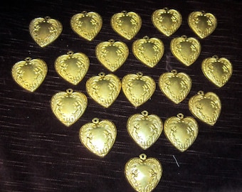 LOT OF 5  Gold Hearts with Angles, 2" Golden Metal Hearts for Decorations, Weddings, Bridal Supplies, Ornaments, jewelry, charms,