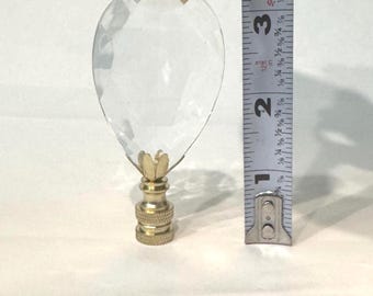 Handmade to Order 3-3/8" Almond Teardrop Clear Crystal Lamp Finial choice of finish: Brass, Nickel, Antique Brass base tap 1/4-27