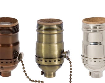 Vintage Style Industrial Pull Chain UNO Lamp Holder Solid Brass Socket- 3 finishes: Antique Brass, Nickel, Antique Bronze