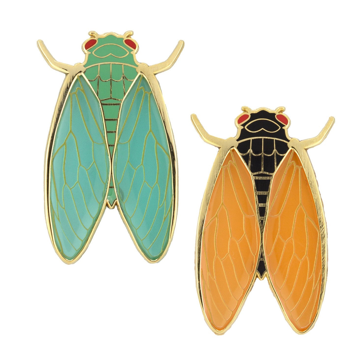 Cicadas [Green or Orange] (enamel pin)