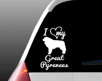 I Love My Great Pyrenees Car Window Decal