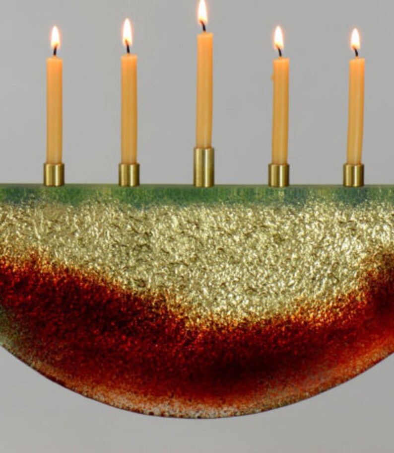 Menorah Hanukkah 9 branches candleholder. Sand casted glass Etsy