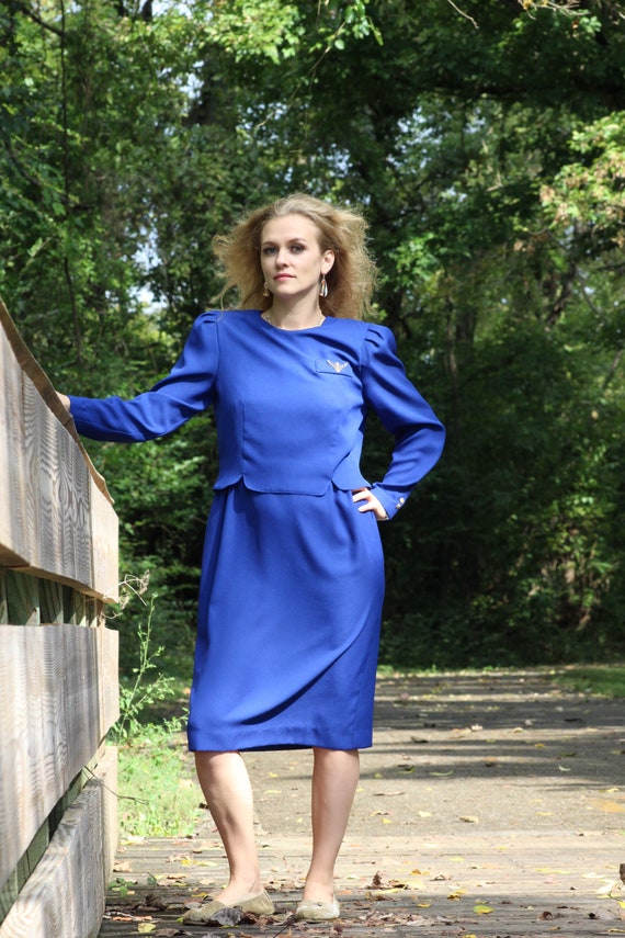 Leslie Fay Royal Blue Long Sleeve Dress Size 14