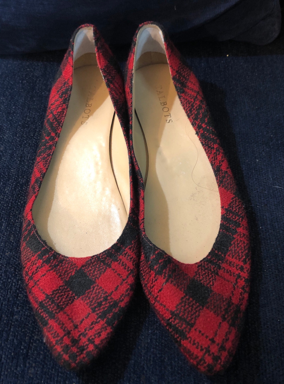 red and black plaid flats