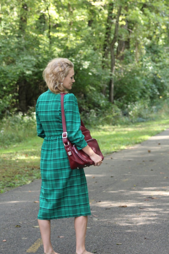 Size 5 Vintage Long Sleeve Wrap Dress Green Plaid - image 3