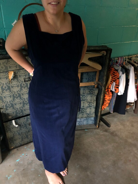 Blue velvet backless midi cocktail dress