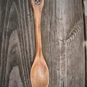 Wooden Skull spoon, Wood spoon with skull, wood spoon, Skull spoon