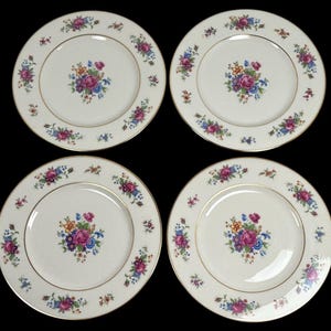 4 LENOX ROSE J-300 Salad Plates Made in USA Green Red Backstamp