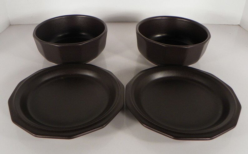 s Pfaltzgraff HERITAGE BLACK 4-pc Lot Stoneware USA 2 Salad Plate s 2 Bowl