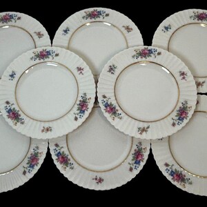 Lenox PAVLOVA Bread Plate (s) Lot of 8 Ribbed Rim Goldtone Trim Blue Pink Floral