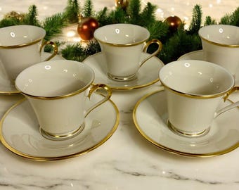Lenox ETERNAL Cup and Saucer Set (s) LOT OF 5 Gold Trim Cream Body
