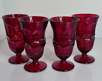 Fostoria ARGUS Ruby Red Iced Tea Glass Goblet (s) LOT OF 4 Stem 2770 Retired &#39;82